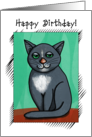 Happy Birthday Smiling Gray Cat Modern Folk Art card