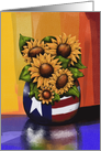 Any Occasion, Blank Inside, Sunflowers in Americana Vase, Patriotic card