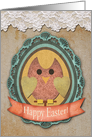 Happy Easter! Easter Owl, Vintage Look Lace, Rust Stained Burlap card