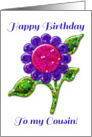 Happy Birthday Cousin! Glossy Glitter Look Purple Flower, Floral Art card