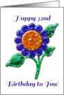 Happy 32nd Birthday! Glossy Glitter Look Purple Flower, Floral Art card