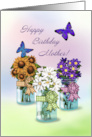 Mother Happy Birthday Flowers in Jars Butterflies card