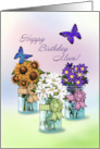 Mom Happy Birthday Jars of Flowers Butterflies card