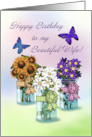 Beautiful Wife Happy Birthday Flower Jars card