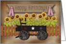 Happy Birthday Buckboard Wagon Sunflowers Row card