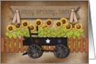 Dad Happy Birthday Sunflowers in Buckboard Wagon card