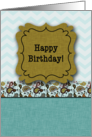 Happy Birthday! Paisley and Chevron, Aqua Linen Look, Modern Chic card