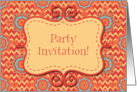 Party Invitation! Red and Gold Chevron, Bright Boho Style Party Invite card
