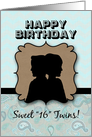 Happy Birthday Twin Silhouettes, Boy and Girl Teenagers, Sixteen Years card