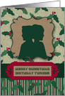 Merry Christmas Birthday Twins, Boy and Girl Silhouettes, Holly Leaves card