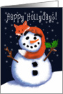 Happy Hollydays! Friend, Fox and Snowman, Holly Leaves, Snowflakes card