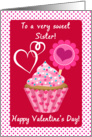 Happy Valentine’s Day Sister! Pink Cupcake With Sprinkles card