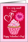 Happy Valentine’s Day Twin! Pink Cupcake With Sprinkles card