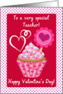 Happy Valentine’s Day Teacher! Pink Cupcake With Sprinkles card