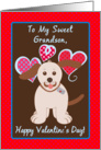 Happy Valentine’s Day To My Grandson, Brown Puppy Dog, Polka Dots card