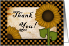 Thank You! Prim Sunflower, Primitive Gold & Black Checkerboard Pattern card
