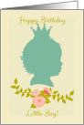 Happy Birthday Little Boy! PaleTurquoise Crown Silhouette, Rose Laurel card