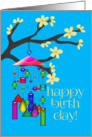 Happy Birthday! Windchimes, Tree Branch and Yellow Flowers card