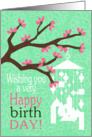 Wishing You A Very Happy Birthday! Wind Chime Silhouette, Pink Blossom card