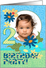 Birthday Party Invitation, Two Years, Aqua Flower, Birthday Photo Card