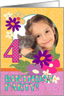 Birthday Party Invitation, Four Years Old, Pink Flowers, Photo Card