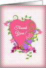 Heart Floral Thank You, Pink and Purple Flowers, Pink Polka Dots card