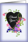 Chalkboard Look Heart Floral Thank You! Purple Flowers, Polka Dotted card