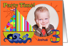 Sailboat Birthday Party Invitation, Three Years Old, Orange Photo Card