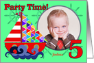 Sailboat Birthday Party Invitation, Five Years Old, Purple Photo card