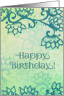 Happy Birthday! Floral Swirl Motif, Lovely Turquoise Floral Art card