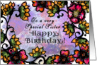 To a Very Special Sister, Happy Birthday! Bold Pink and Gold Flowers card