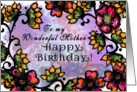 To My Wonderful Mother, Happy Birthday! Bold Pink and Gold Flowers card