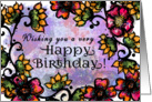 Wishing You a Very Happy Birthday! Bold Pink and Gold Flowers card