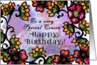 To a Very Special Cousin, Happy Birthday! Bold Pink,Gold Flowers card