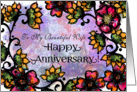 To My Beautiful Wife, Happy Anniversary! Bold Pink,Gold Flowers card