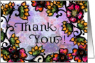 Thank You! Bright Pink and Gold Flowers, Floral Art, Boho Style Art card