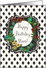 Happy Birthday Mom! Floral Oval Bracket, White Lattice Background card
