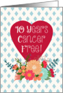 10 Years Cancer Free! Health Update, Red Heart, Floral Motif, Lattice card