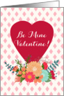 Be Mine Valentine! Valentine’s Day Red Heart, Floral White Latticework card