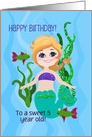 Happy Birthday! Blonde Haired Mermaid, Fish, Glitter Look Sea Grass card