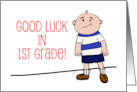 Good Luck In 1st Grade Grinning Boy in Striped Shirt Back to School card