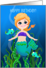 Happy Birthday! Little Blonde Mermaid, Glitter Look Sea Grass, Fishies card