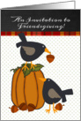 Friendsgiving Invitation, Prim Polkadotted Crows, Acorns and Pumpkin card