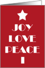 Joy, Love, Peace Tree, Merry Christmas, Red and White, Typography card