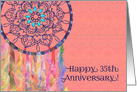Happy 35th Anniversary, Watercolor Lace Dream Catcher on Coral Color card