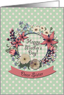 Sister Happy Mother’s Day! Coral Pink Flowers Mint Green and Dots card