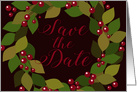 Save the Date Christmas Party Invitation Berries and Leaves Wreath card