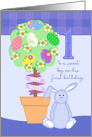 Easter Birthday, One Year Old Boy, Easter Topiary and Blue Bunny card