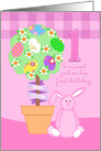 Easter Birthday, One Year Old Girl, Easter Topiary and Pink Bunny card