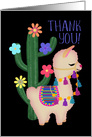 Llama and Cactus Thank You! Dark Background card